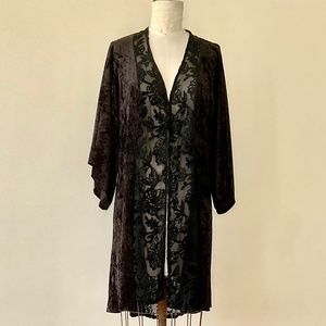 KNOX ROSE Black Kimono Tunic Coat Crushed & Burnout Velvet Black  XL/XXL NEW